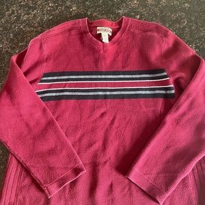 Men’s XL Vintage 90’s Eddie Bauer V Neck Sweater Cotton Striped Red/Black/Blue